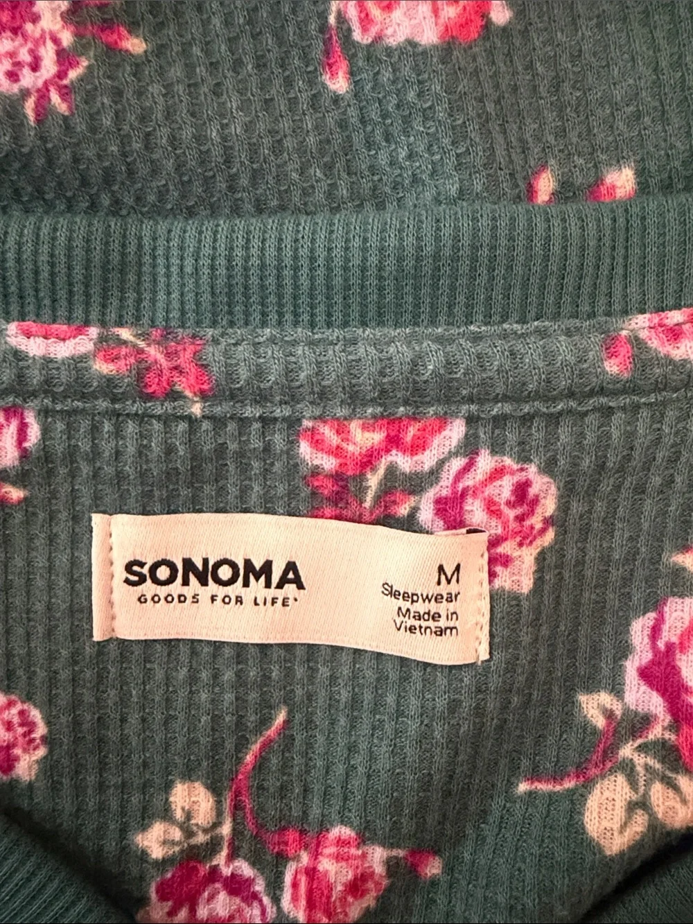 Sonoma Teal Floral Thermal Pajama Set with Pink Rose Print